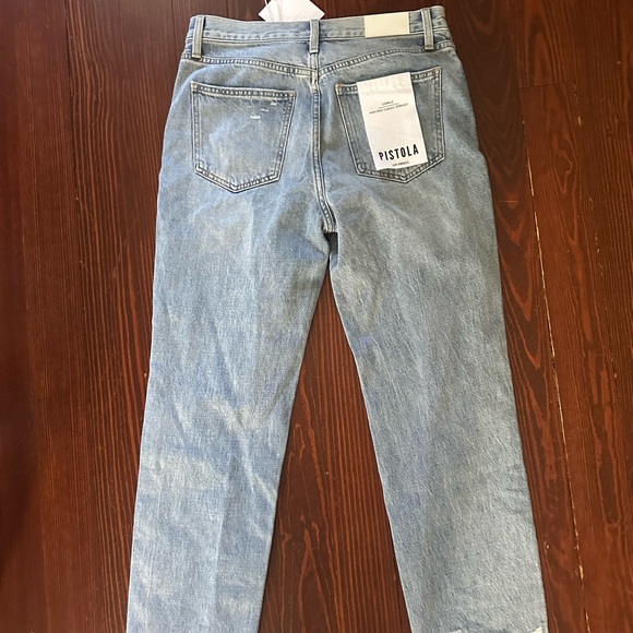 Pistola Light Blue Distressed Straight Leg Jeans cropped - Picture 3 of 5